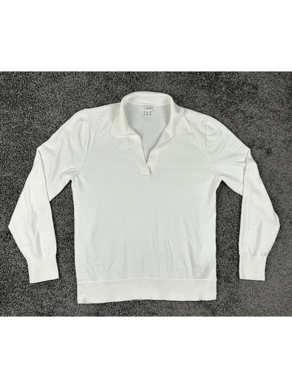 J.Crew Women's Cotton Johnny-Collar Long Sleeve Sweater White Medium